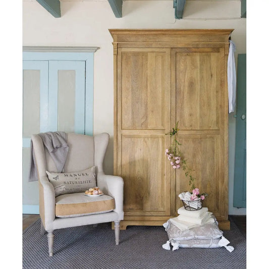 Aprodz Mango Wood Multipurpose Storage 2-Door Pattaya Wardrobe Almirah for Living Room | Brown Finish