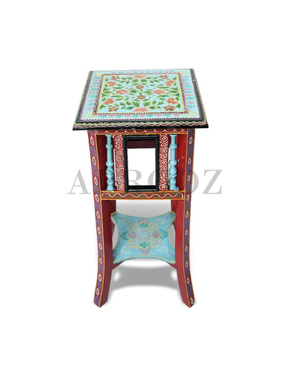 APRODZ Wooden Handcrafted Multipurpose Stool | Portable Hand Painting Planter Stool (Multicolor)