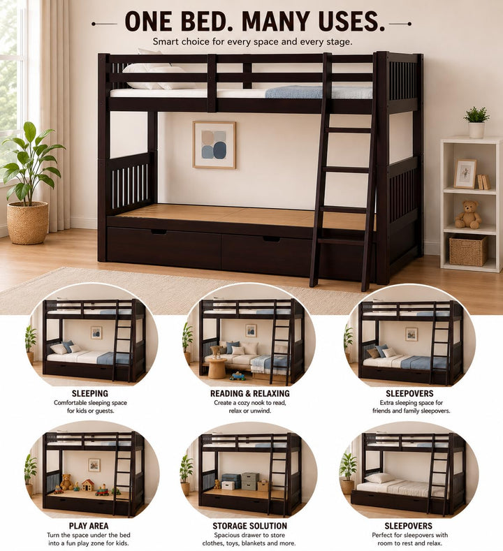 Translation missing: en.Sheesham Wood Moyer Bunk Bed for Bedroom | Brown Finish 