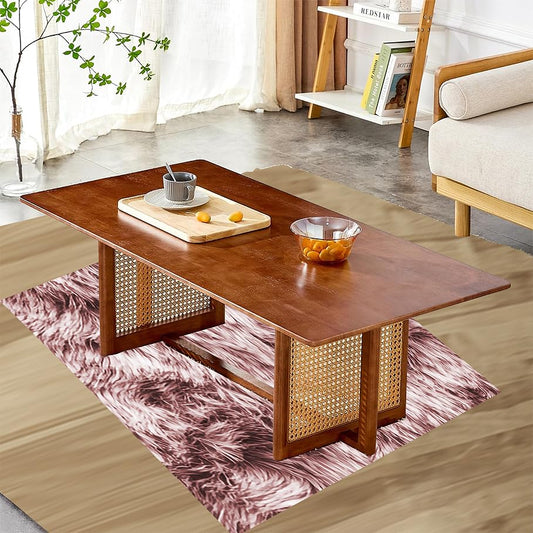 Stylish Imitation Rattan Coffee Table – Rectangular Walnut Wood with Hexagonal Weave Legs for Home & Office