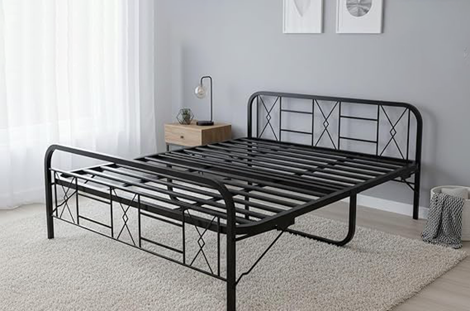 Metal Bed (Geometric Design(A) & Geometric Design(A) With Foam) | Folding Bed No Assembly Required | Powder Coated | King Size & Queen Size) Aprodz