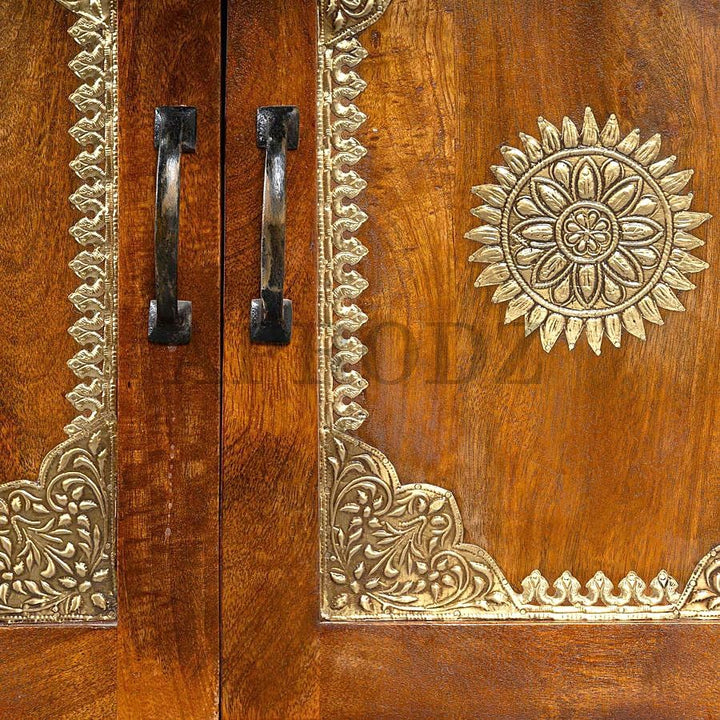Translation missing: en.Wooden Brass Fitted Cabinet with Door &amp; Drawer Storage (Multicolor) 