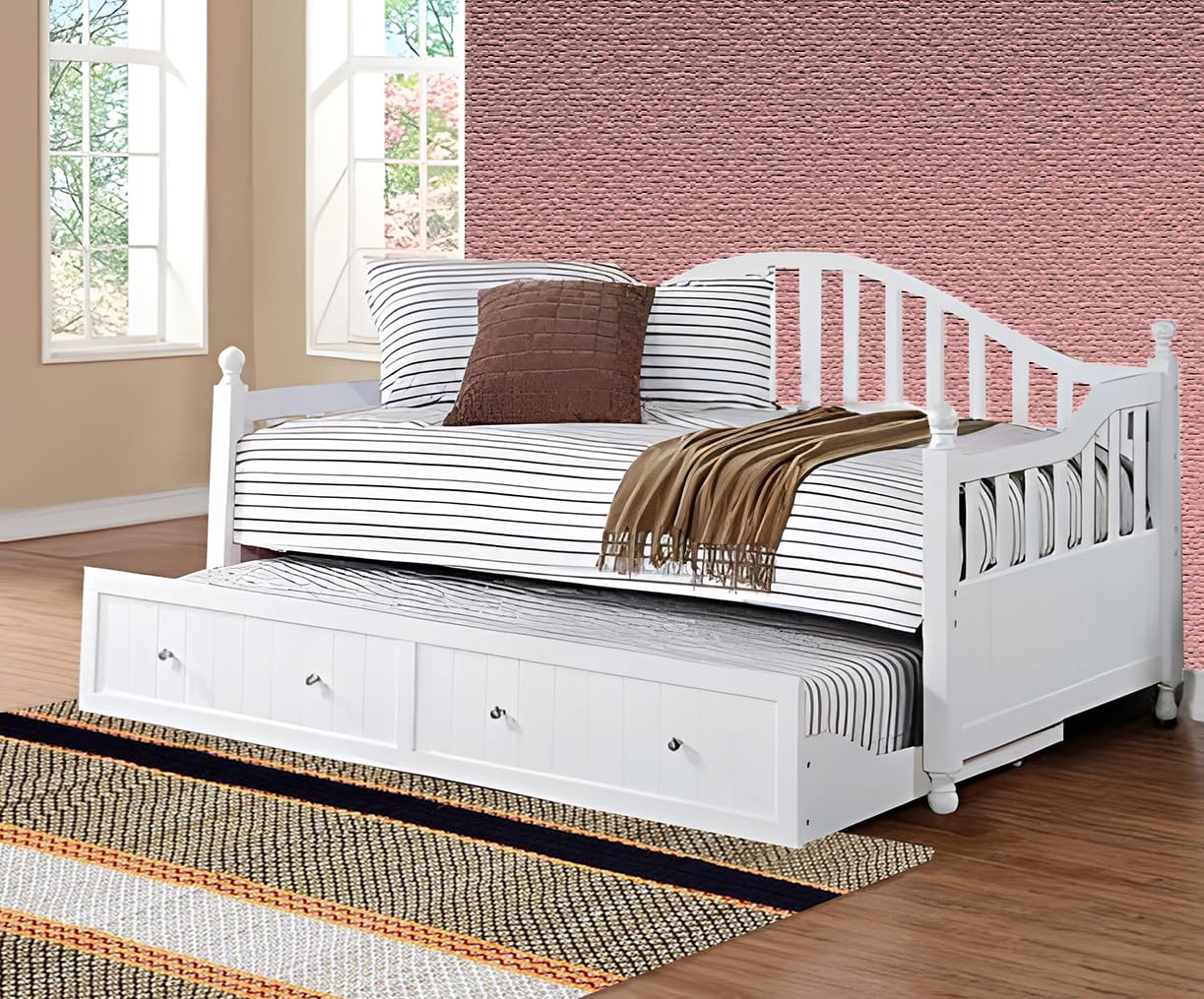 Drummo Sheesham Wood Daybed with Trundle Bed