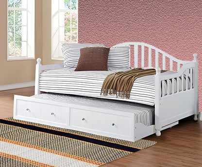 APRODZ Mango Wood Oyster Daybed with Trundle Bed with Drawer Storage for Home Bedroom (White Finish)