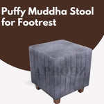 Flute Printed Ottoman Stool Upholstered Foam Cushioned Pouffes for Living Room Puffy Muddha Stool for Footrest & Sitting, Velvet Pouf Stool, Furniture for Home Decor, Office Set of 1 (Hale Navy) 
