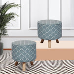 Upholstered and Steel Frame Puffy Stool Grass Green Fabric + Black Powdercoated - Set of 2 