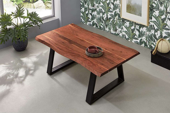 Translation missing: en.APRODZ Curvi Solid Wood Top and Metal Base Coffee Table (Mango Wood - Brown + Black Powder Coated)