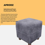Square Printed Ottoman Stool Upholstered Foam Cushioned Pouffes for Living Room | Puffy Muddha Stool for Footrest & Sitting, Velvet Pouf Stool, Furniture for Home Decor, Office Set of 2 (Navy) 