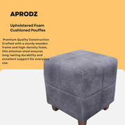 Square Printed Ottoman Stool Upholstered Foam Cushioned Pouffes for Living Room | Puffy Muddha Stool for Footrest & Sitting, Velvet Pouf Stool, Furniture for Home Decor, Office Set of 2 (Navy) 