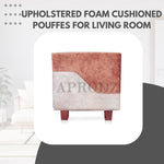 Square Printed Ottoman Stool Upholstered Foam Cushioned Pouffes for Living Room | Puffy Muddha Stool for Footrest & Sitting, Velvet Pouf Stool, Furniture for Home Decor, Office Set of 2 (Light Brown + Beige) 