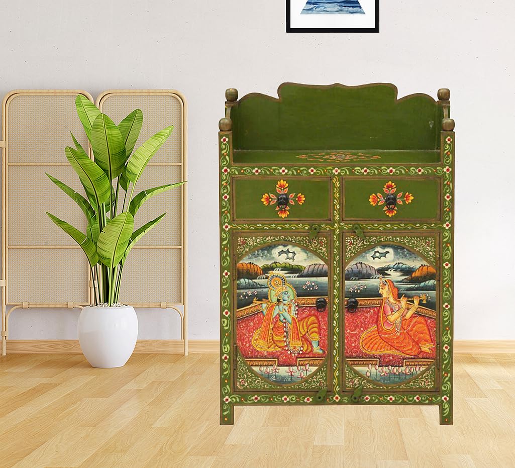 APRODZ Handpainted Wooden Storage Cabinet Living Room (Multicolor)