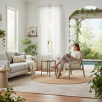 Deleon Living Chair in Cane Back Upholstered | (Light Brown Finish) 