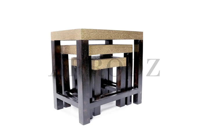 Translation missing: en.APRODZ Wooden Nesting Table Set of 3 Stools Portable Bedside End Table for Living Room Furniture (Multicolor)