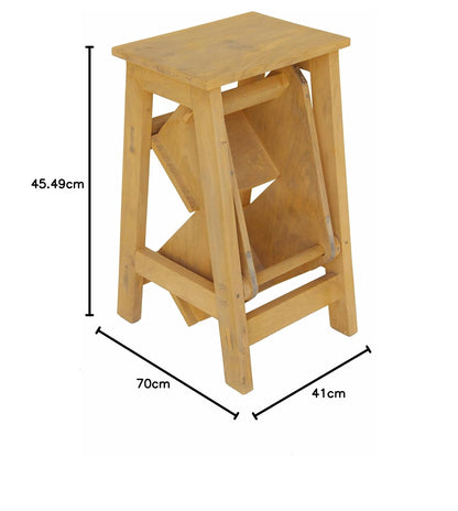 Mango Wood Folding Step Side End Table for Home | Stap Stool Table | Light Yellow 
