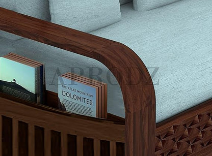 Sheesham Wood Sofa Cum Bed, 2 Seater with Storage, Geometric Design (75 x 51 x 30 Inch)  Sheesham Wood Sofa Cum Bed (2 Seater)
