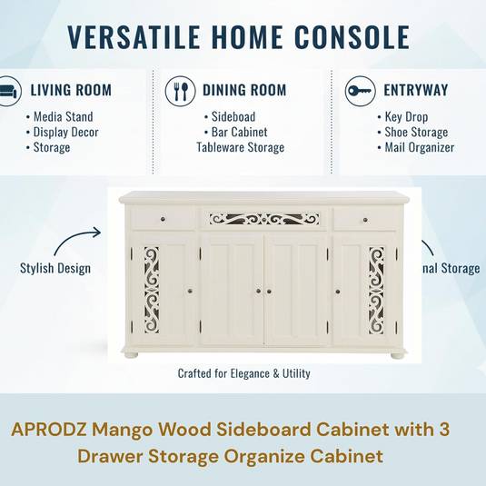 Translation missing: en.Mango Wood Sideboard Cabinet with 3 Drawer Storage Organize Cabinet for Home Dinning Kitchen Living Room &amp; Bedroom Multi Shelves Door Cabinets Hallway Dinning 