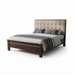 Solid Sheesham Wood Bed Without Storage Double Bed King Size Cot with Tufted Headboard Upholstered Bed for Bedroom (Beige) 