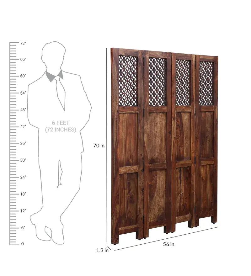 Durque 4 Panel Room Divider - Provincial Teak 