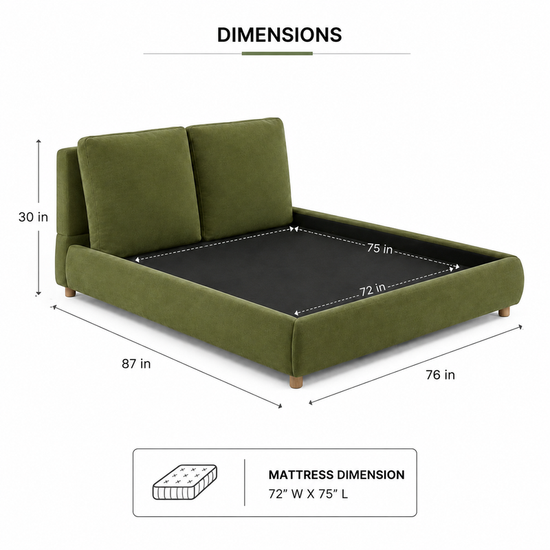Upholstered Platform Bed with Two Removable Pillow Headboard 