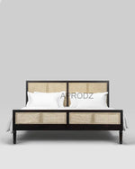 Mango Wood and Rattan Cane King Size & Queen Size Bed Frame, Black Finish 