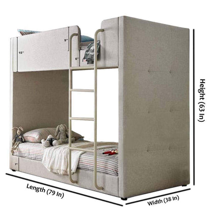 Gwars Single Size Grey Fabric Bunk Bed – Solid Wood Frame (Fabric Upholstery - Grey) 