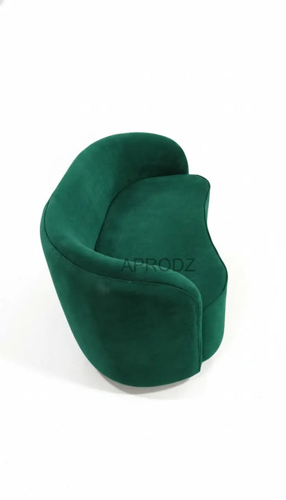 Curved Velvet Sofa in Emerald Green with Gold Base | Modern Luxury 