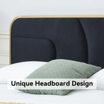 Modern Metal Platform Bed Frame with Upholstered Velvet Tufted Headboard & Heavy-Duty Slat Support - Black 