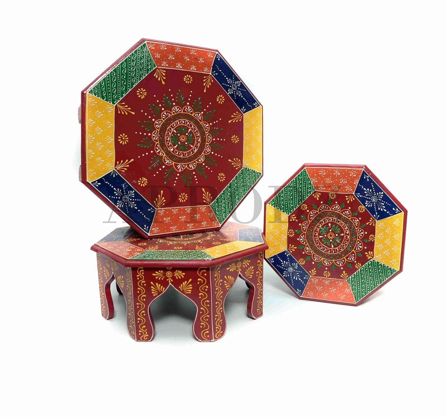 APRODZ Handpainted Bajot: Antique Design, Multipurpose Stool, Decorative Pooja Mandir Stand