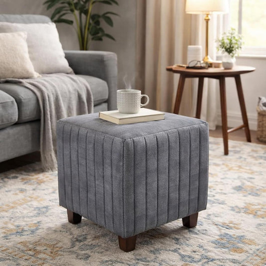 Flute Printed Ottoman Stool Upholstered Foam Cushioned Pouffes for Living Room Puffy Muddha Stool for Footrest & Sitting, Velvet Pouf Stool, Furniture for Home Decor, Office Set of 1 (Hale Navy) 