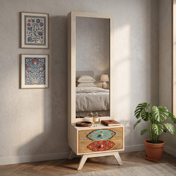 Translation missing: en.Hand-Painted Solid Wood Dressing Table with Two Drawer Storage for Living Room (White + 