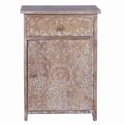 Mango Wood Yaviza One Door and One Drewer Bedside Storage Table for Bedroom 