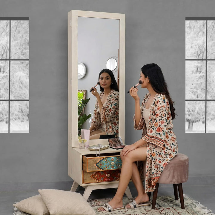 Translation missing: en.Hand-Painted Solid Wood Dressing Table with Two Drawer Storage for Living Room (White + 