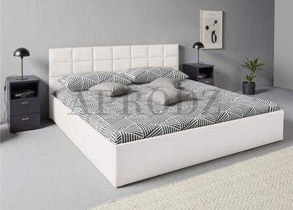 APRODZ Upholstered Single Size Bed with Box Storage (Light Grey Leatherette)