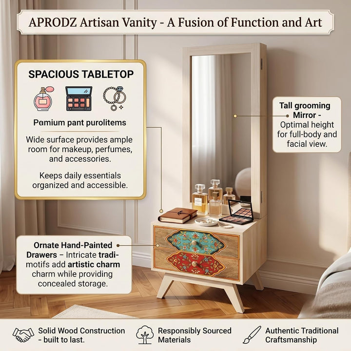 Translation missing: en.Hand-Painted Solid Wood Dressing Table with Two Drawer Storage for Living Room (White + 