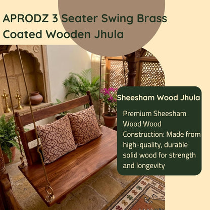 Jhula for Adults for Home 3 Seater Swing Wooden Jhula for Indoor Outdoor & Balcony Traditional Hammock House Swings Jhula| House Swings Backyard for Adults (52 Inches) 