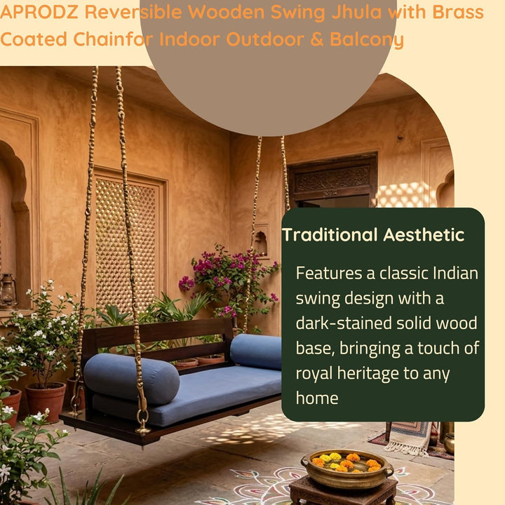 Translation missing: en.Sheesham Wood Jhula for Adults for Home Swing Jhula with Back Support and Stainless Steel Assessoriesfor Indoor Outdoor &amp; Balcony Traditional Hammock House Swings Jhula (Walnut Finish) 
