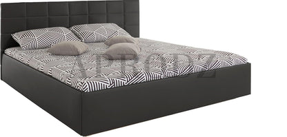 APRODZ Upholstered King Size Bed with Box Storage (Black Leatherette)