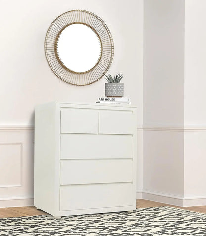 Mango Wood Warsaw Chest of 5 Drawers Storage Dresser for Living Room Furniture (White Finish) 
