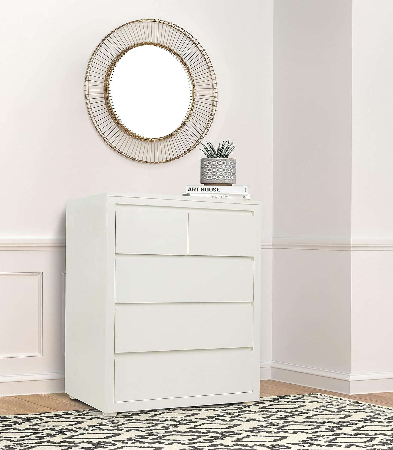 APRODZ Mango Wood Dublin Chest of 4 Drawers Storage Cabinet for Living Room Furniture (White)