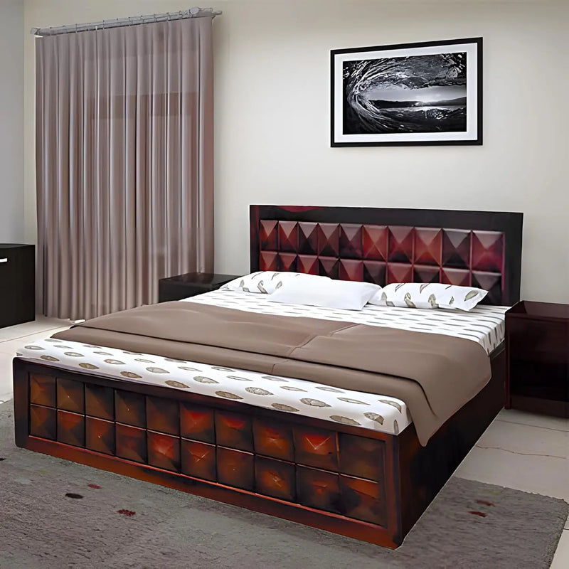Solid Sheesham Wooden Double Bed with Storage Box for Living Room, Bed Room 