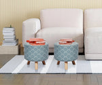 Upholstered and Steel Frame Puffy Stool Grass Green Fabric + Black Powdercoated - Set of 2 