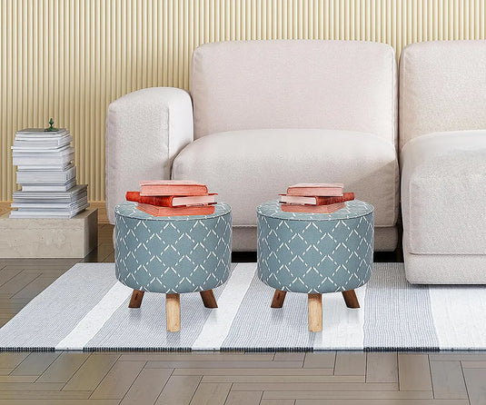 Translation missing: en.Upholstered and Steel Frame Puffy Stool Grass Green Fabric + Black Powdercoated - Set of 2 