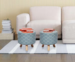 Upholstered and Steel Frame Puffy Stool Grass Green Fabric + Black Powdercoated - Set of 2 