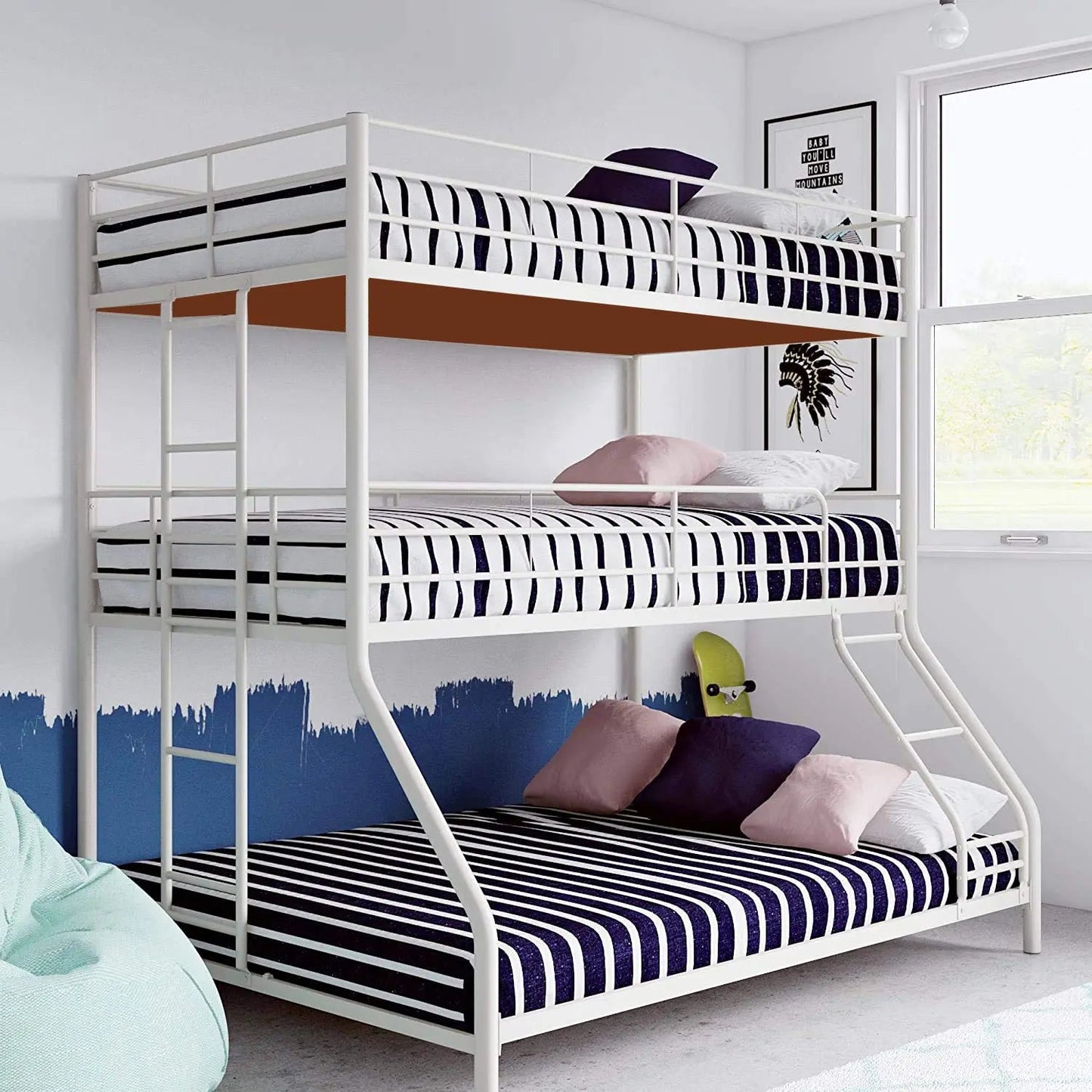APRODZ Chavez Triple Twin Size Metal Triple (3Bed) Bunk Bed (Metal - Black Powdercoated) 