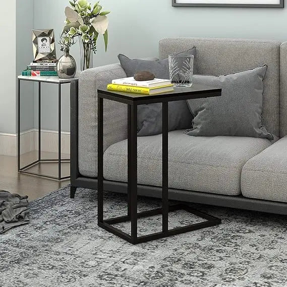 C Shaped End Table, Snack Side Table for Sofa Couch and Bed, Black  End Table