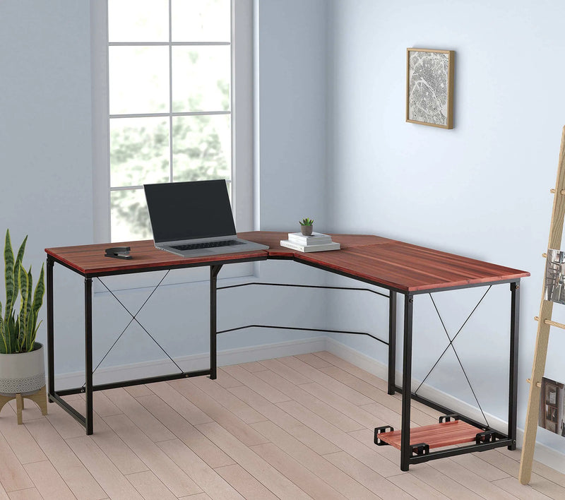 Aprodz Duane 59 x 59 inches Large L-Shaped Desk Computer Desk L Desk Office Desk Workstation Desk, Oak