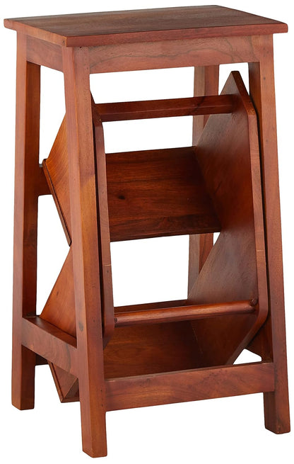 Mango Wood Folding Step Side End Table for Home | Stap Stool Table | Dark Brown 