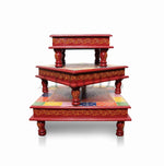 Handcrafted Multicolour Wood Carved Decorative Bajot Set Perfect for Pooja Mandir and Home Temple 