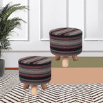 Upholstered and Steel Frame Puffy Stool Grass Green Fabric + Black Powdercoated - Set of 2 