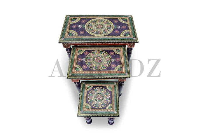 Translation missing: en.APRODZ Wooden Stool Cum Nesting End Table Pack of 3 Portable Bedside Tables for Living Room (Multicolor)
